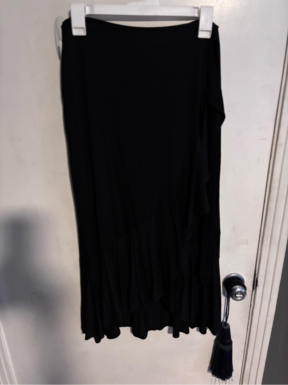 Max Studio Black Asymmetrical Ruffle Midi Skirt